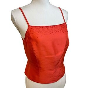 ANN TAYLOR Y2k Silk Beaded Camisole Top 6 Coral Orange Festival Party Concert